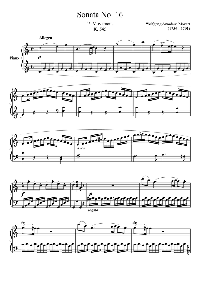 Sonata No. 16 K. 545: I. Allegro